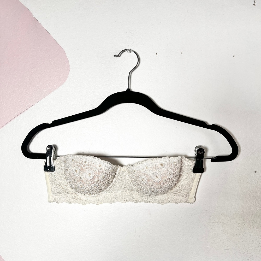 Vintage Pearl Bustier Bra Strapless Festival Bridal Coachella‎ Sz 34A